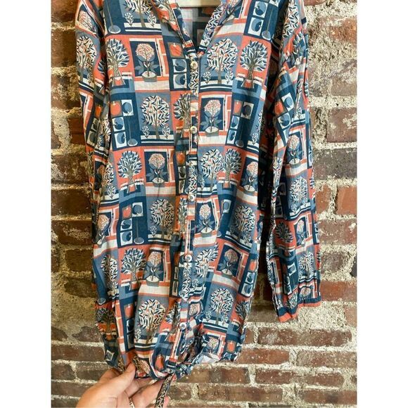 Lime Light Multi Long Sleeve Button Down Top Tie Front Girls 12-13 - Picture 2 of 6